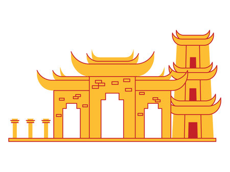 Temple holy sacred place Chinese style architecture China landmark tourism attraction destination design icon setのイラスト素材