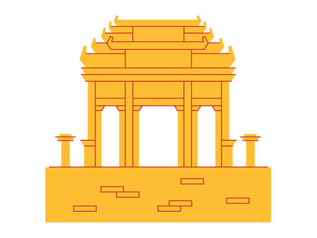 China temple shrine holy place religion trip Buddhist Chinese architectural style concept design set iconのイラスト素材