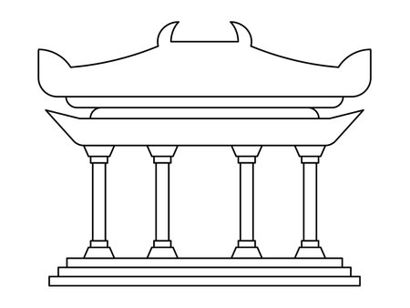Chinese oriental structural architecture building ancient history place pavilion China landmark design icon setのイラスト素材