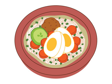Soto Banjar Indonesia South Kalimantan traditional dish soup chicken broth spices vegetable ingredient cuisine fresh food healthy design icon set colorfulのイラスト素材