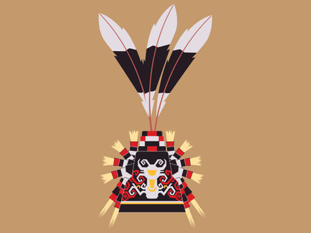Kalimantan Borneo Indonesia Dayak tribe ethnic culture headdress ancient headwear symbol sign design iconのイラスト素材