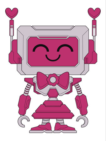 Robot girl character pink color smiling expression colorful cyber futuristic technology artificial intelligence machine cyborg modern design character iconのイラスト素材