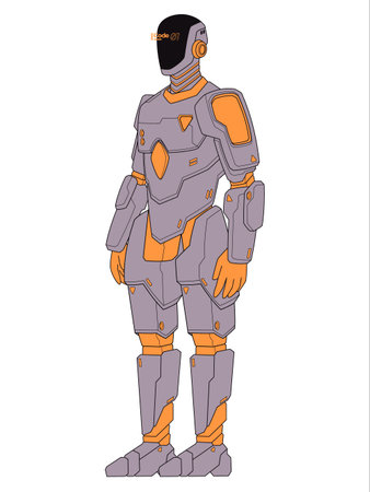 Robot humanoid body standing pose cyborg futuristic technology modern artificial intelligence cyber machine science innovation character design colorful iconのイラスト素材