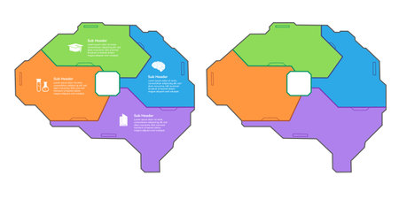 Brain shapes infographic head thinking mind knowledge concept four parts information colorful diagramのイラスト素材
