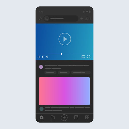 Smartphone screen interface video player portrait dark theme suggested content below vector illustration for mobile streaming app video playbackのイラスト素材