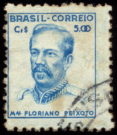 BRAZIL - CIRCA 1947: a stamp printed in the Brazil shows Marshal Floriano Peixoto, Soldier and...