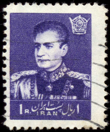 IRAN - CIRCA 1958: A stamp printed in Iran shows Mohammad Reza Pahlavi, circa 1958.のeditorial素材