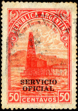 ARGENTINA - CIRCA 1936: A stamp printed in Argentina shows Oil well, circa 1936.のeditorial素材