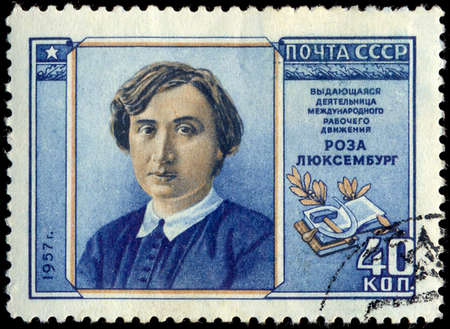 USSR - CIRCA 1957: A stamp printed in USSR shows portrait of Rosa Luxemburg, circa 1957のeditorial素材