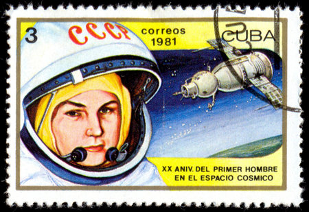 CUBA - CIRCA 1981: a postage stamp printed in Cuba showing an image of woman astronaut Valentina...