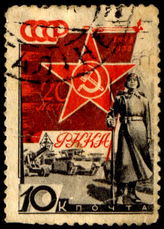 USSR - CIRCA 1936: A Stamp printed in the USSR, 20th universally of RKKA, red army, circa 1936のeditorial素材