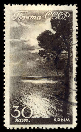 Ussr - CIRCA 1938: stamp printed by USSR, shows Crimea, circa 1938.のeditorial素材