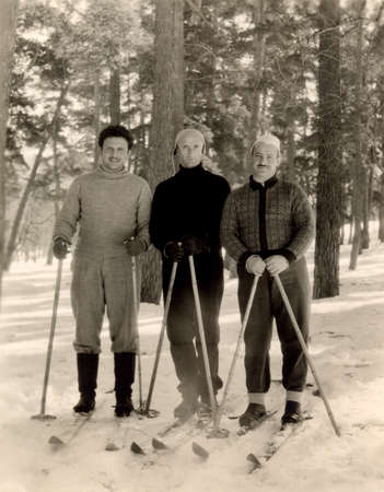 Russia ussr circa 1956 Vintage photo of skiersのeditorial素材