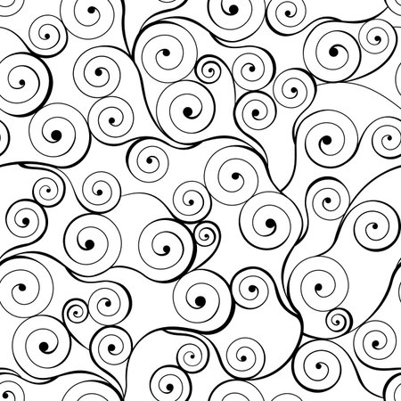 Black swirls seamless pattern on white. illustration.のイラスト素材