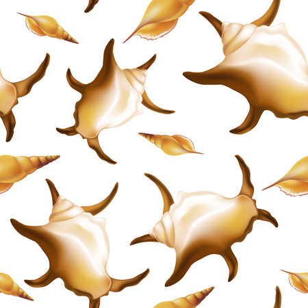Shells on white background. Seamless. illustration.のイラスト素材