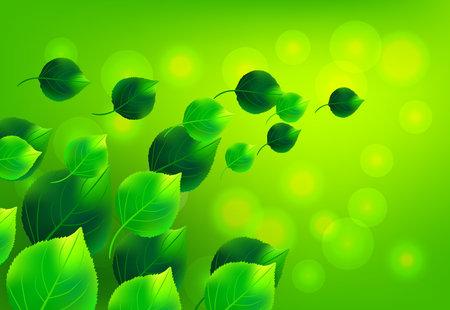 Abstract background with green leaves and lights. Vector illustration.のイラスト素材