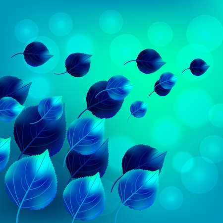 Blue abstract background with blue leaves and lights. Vector illustration.のイラスト素材