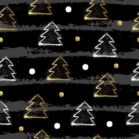 Seamless pattern with christmas three and dot on splashes. Vector illustration.のイラスト素材