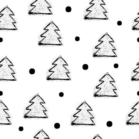 Seamless pattern with black christmas three and dot. Vector illustration.のイラスト素材