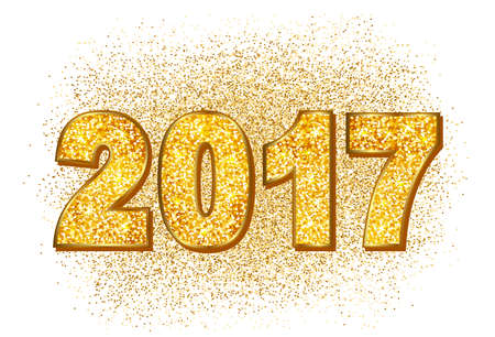 Happy New Year 2017 gold glitter font on glitter splash. Vector illustration.のイラスト素材