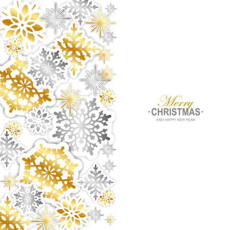Gold and silver paper snowflakes Christmas background. Vector illustration.のイラスト素材