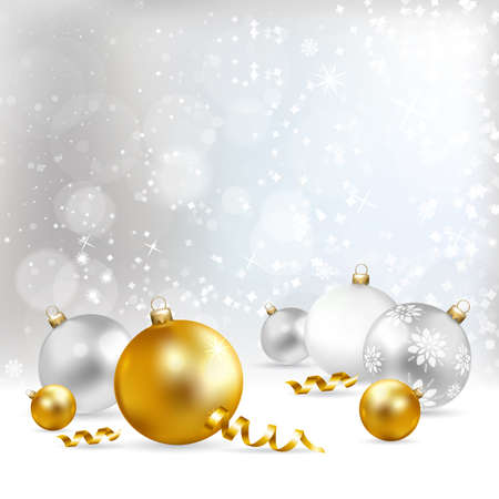 Merry Christmas and Happy New Year greeting illustration with  balls and snow. Vector illustration.のイラスト素材