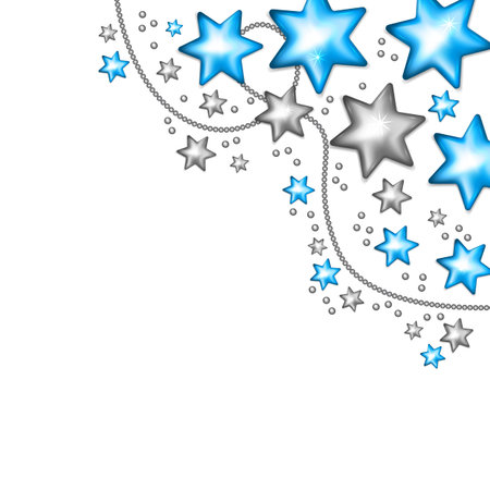 Blue and silver stars isolated on white background. Holiday christmas toy for fir tree. Vector illustration.のイラスト素材