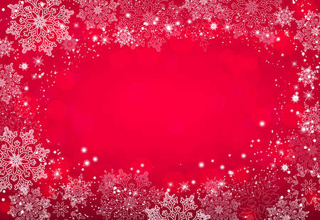 Red Christmas snowflakes bokeh background. Vector illustration.のイラスト素材