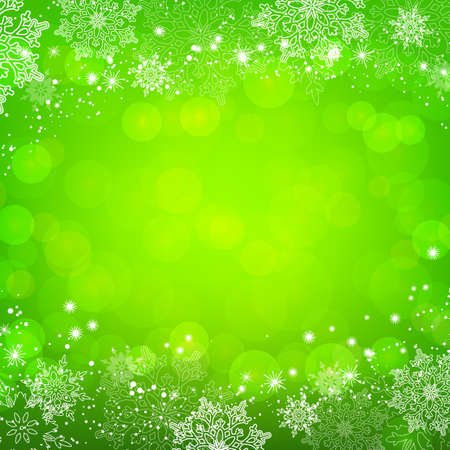 Green Christmas snowflakes bokeh background. Vector illustration.のイラスト素材