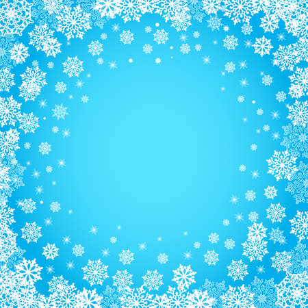 Falling snowflakes blue background. Christmas background. Vector illustration.のイラスト素材
