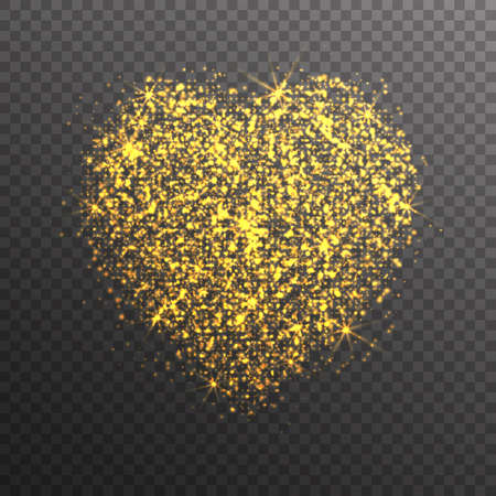 Magic Gold Glitter Stars Sparkles heart on transparent background. Valentine's Day Symbol. Love and Feelings Design.Vector Illustration.のイラスト素材