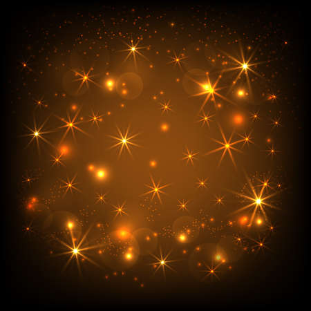 Gold glitter sparkles background. Twinkling confetti, shimmering star lights. Vector Illustration.のイラスト素材
