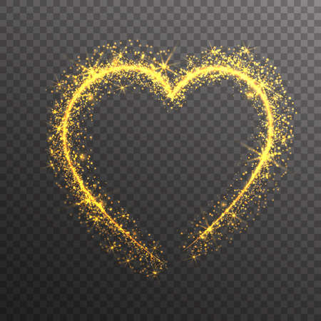 Magic Gold Glitter Stars Sparkles heart isolated on transparent background. Valentine's Day Symbol. Love and Feelings Design.Vector Illustration.のイラスト素材