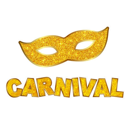 Carnival gold glitter texture mask. Mardi Gras holiday card design template. Vector Illustration.のイラスト素材