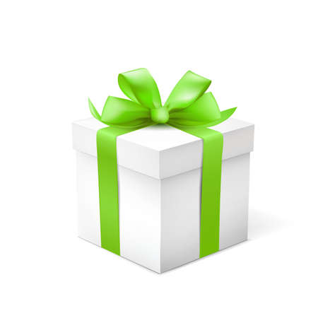 Gift box with green ribbon isolated on white background. Vector illustration.のイラスト素材