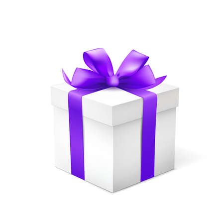 Gift box with violet ribbon isolated on white background. Vector illustration.のイラスト素材