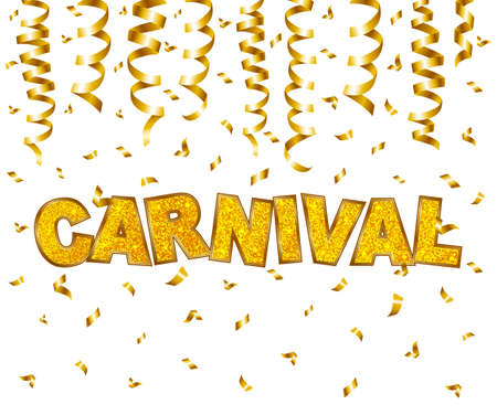 Carnival  type gold glitter texture with serpentine and confetti isolated on white background. Vector illustration.のイラスト素材
