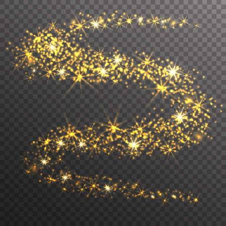 Gold glitter sparkles on transparent background. Vector golden dust texture. Twinkling confetti, shimmering star lights.のイラスト素材