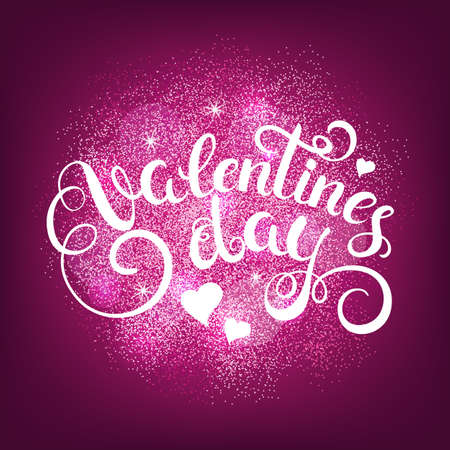 Happy valentines day handwritten text on glitter splash. Calligraphy for greeting card. Vector illustration.のイラスト素材