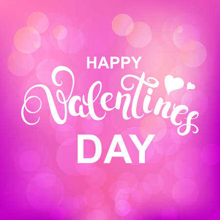 Happy Valentines day callygraphy on pink background. Text for greeting card with white font. Vector Illustration.のイラスト素材