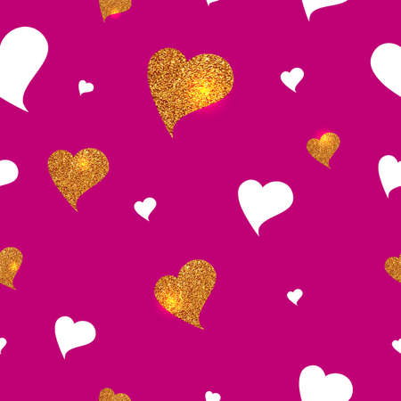White and gold glitter texture hearts seamless pattern. Vector Illustration.のイラスト素材