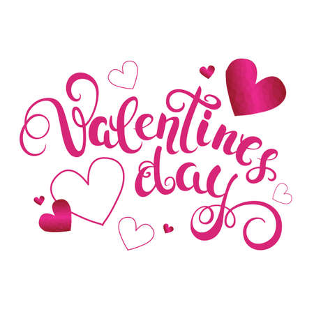 Valentines day handwritten callygraphy with hearts. Text for greeting card with lettering. Vector Illustration.のイラスト素材