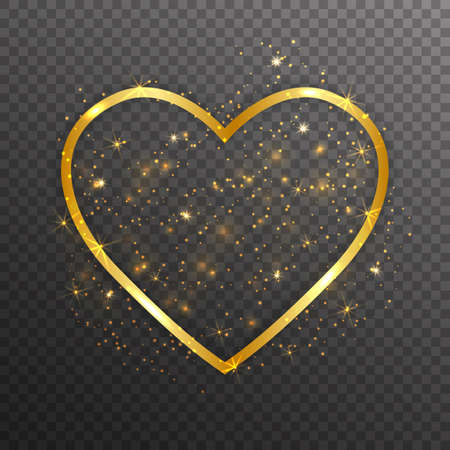 Gold paper heart with lights isolated on transparent background. Vector illustration.のイラスト素材