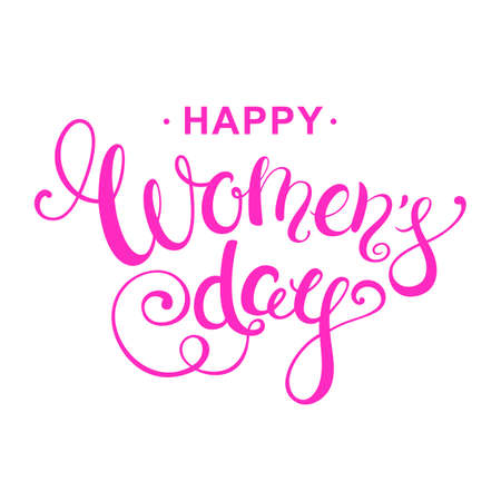 Happy women's day handwritten calligraphy lettering. 8 march greeting card template.  Vector illustration.のイラスト素材