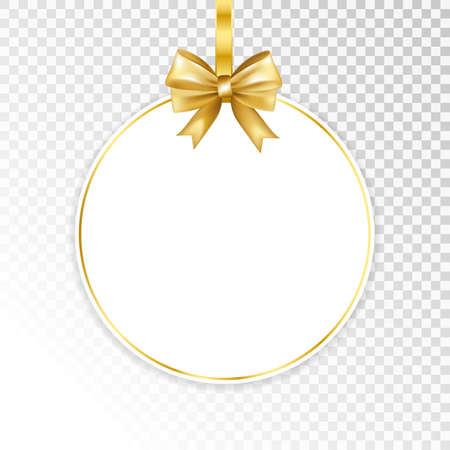Paper white frame with gold bow isolated on transparent  background. Vector illustration.のイラスト素材