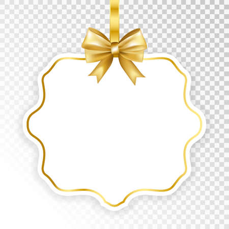 Paper white frame with gold bow isolated on transparent  background. Vector illustration.のイラスト素材