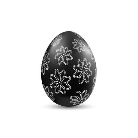 Black easter egg with flower pattern isolated on white background. Vector illustration.のイラスト素材