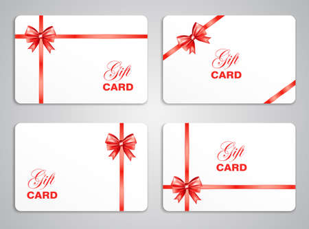 Gift card  with red bow. Holiday cards template set. Vector illustration.のイラスト素材