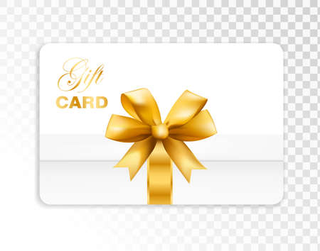 Gift card with box and gold bow isolated on transparent background. Vector illustration.のイラスト素材