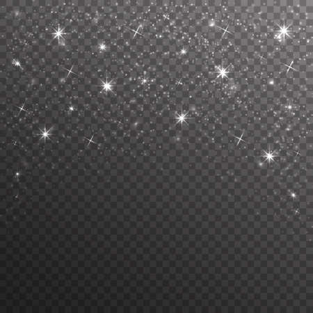 Silver glitter sparkles on transparent background. Vector dust texture. Twinkling confetti, shimmering star lights. Vector illustration.のイラスト素材